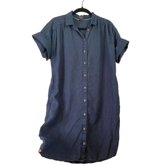 J.Crew Women's 100% Linen Baird McNutt Irish Linen Navy Shirtdress Size Small - Picture 2 of 12